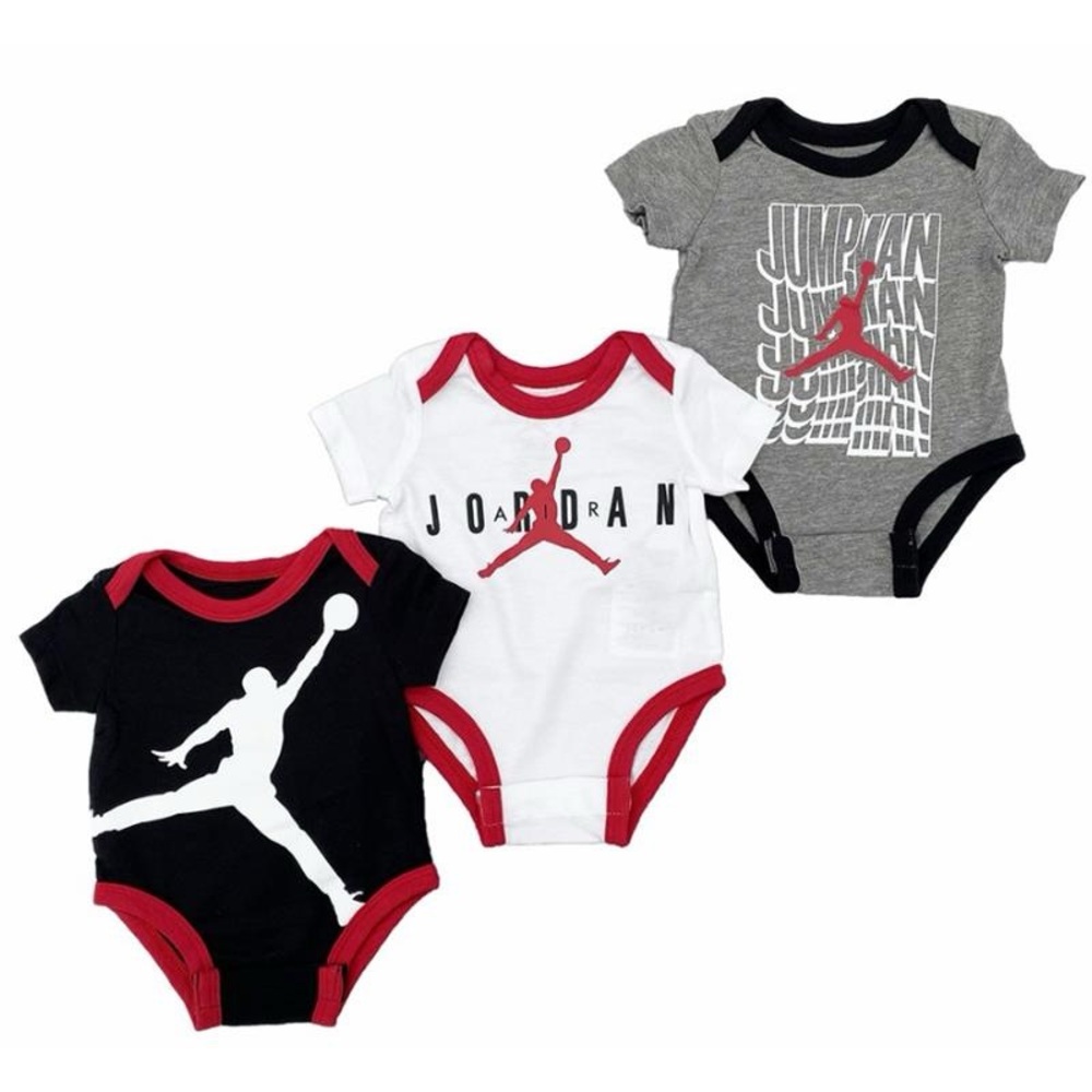 JORDAN NIKE Baby Bodysuit 3-Pack Jumpman Wave BABY SIZE 6M Carbon Heather NWT